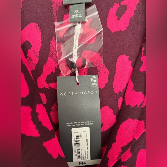 Worthington Button Up Blouse Women Size XL Burgundy Pink Long Sleeve New NWT - Picture 3 of 5